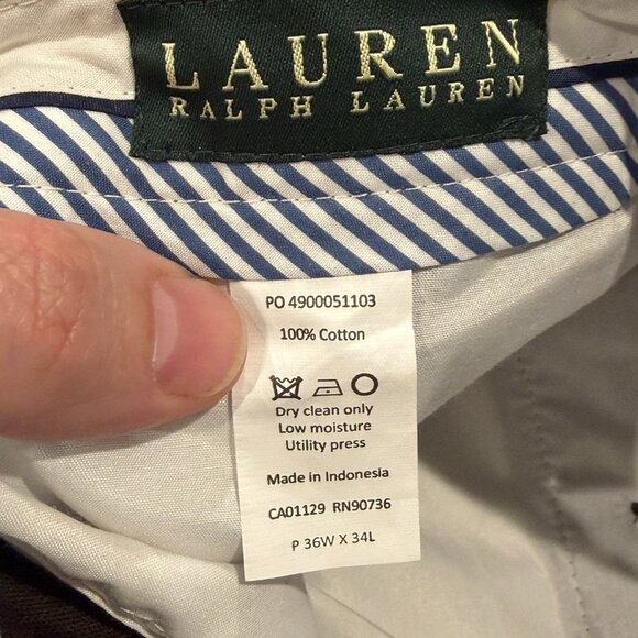 Ralph Lauren Chocolate Brown Corduroy Flat Front Pants - 36x34 - Picture 4 of 6